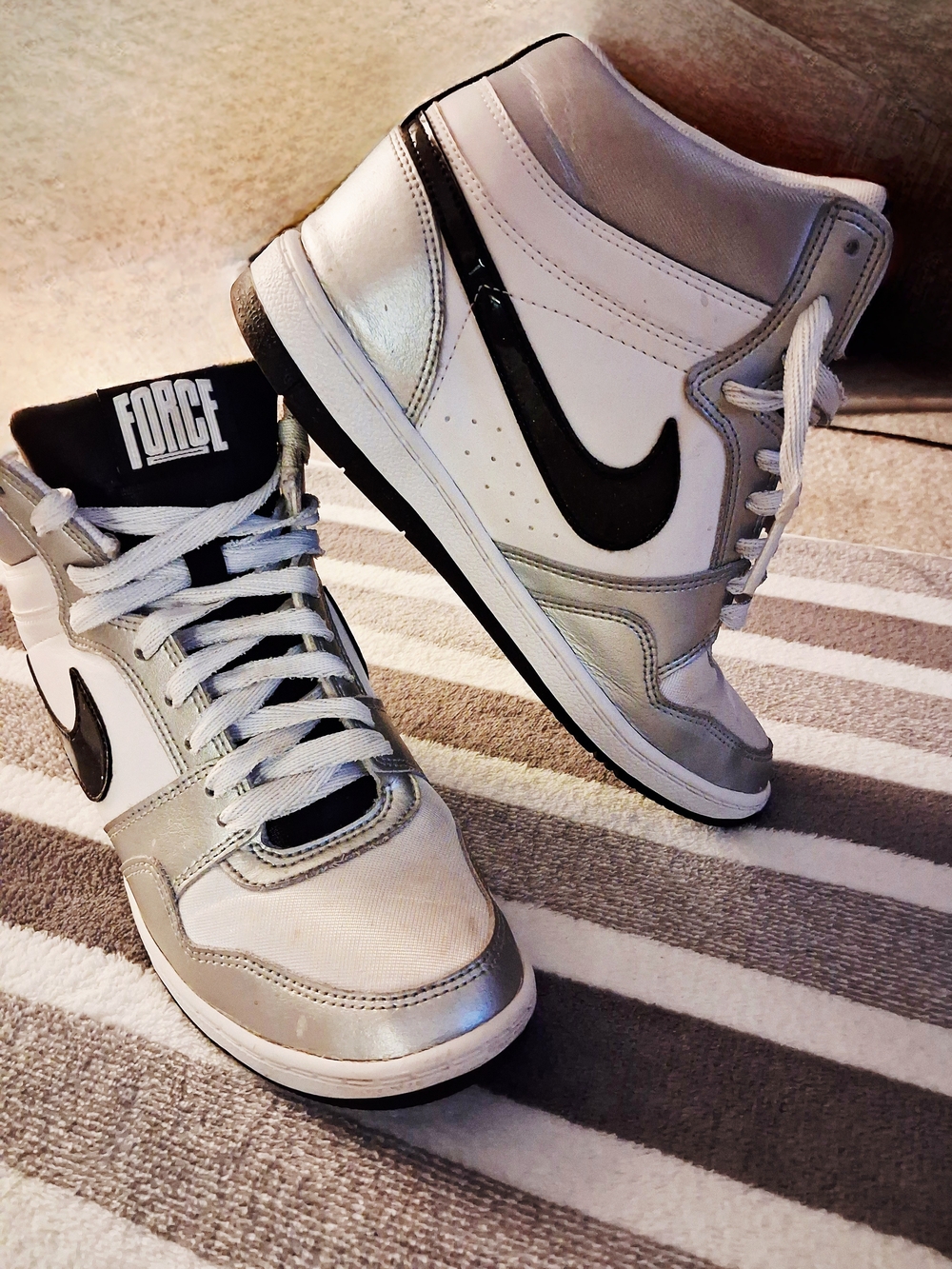 Nike Force Sky High Dunks White and Black And Metallic Silver High-Top Sneaker